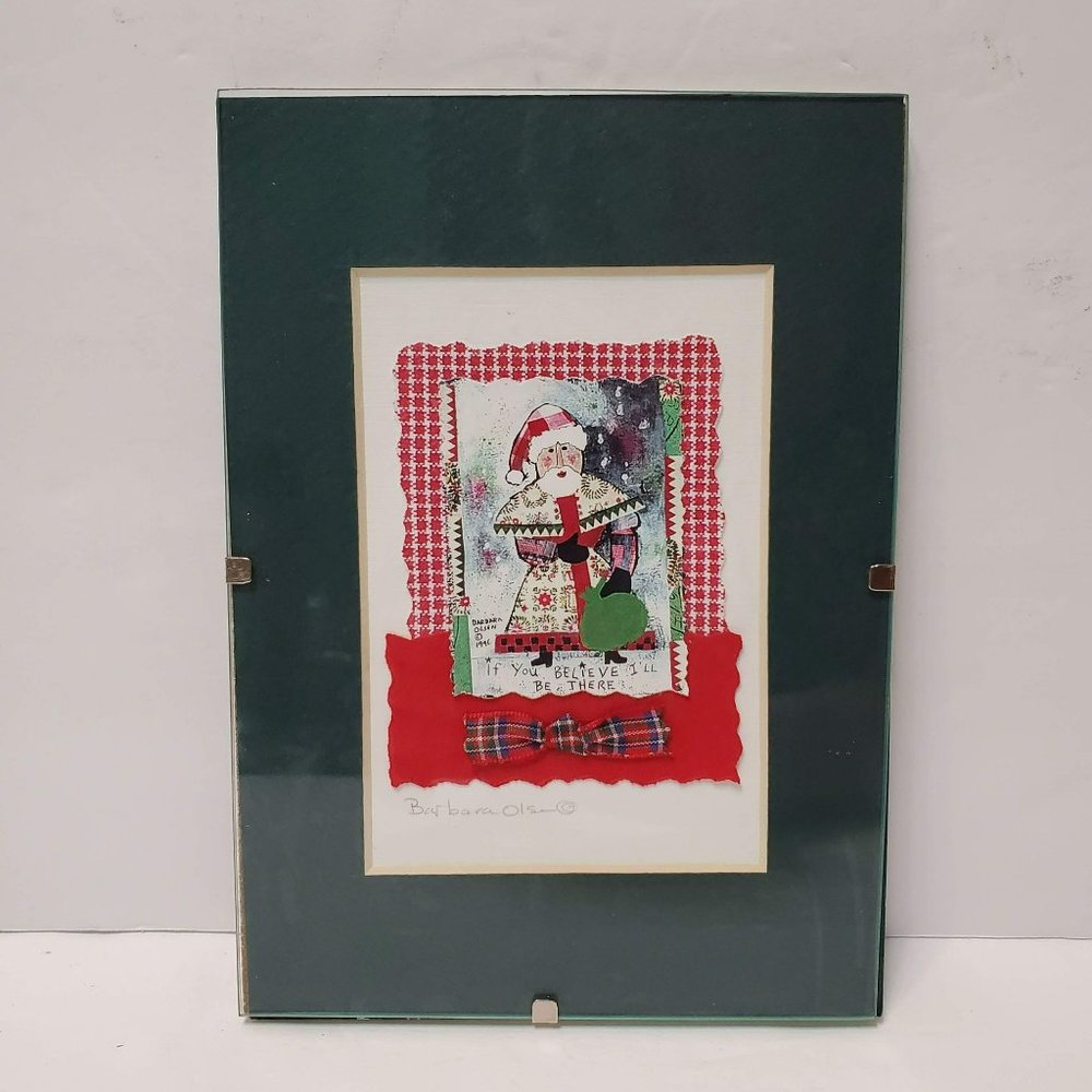Original Art Collage, signed by California Artist Barbara Olsen, Christmas Santa